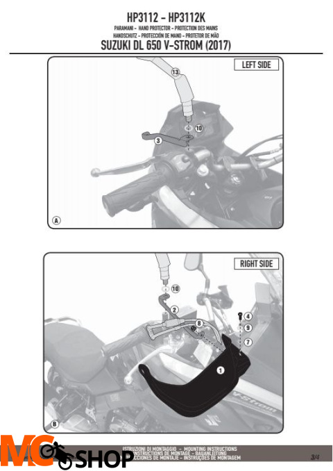 GIVI HP3112 DODATKOWE HANDBARY SUZUKI DL 650 V-STROM GIVI HP3112 DODATKOWE HANDBARY SUZUKI DL 650 V-STROM