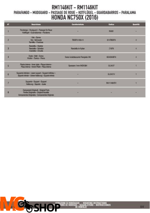 GIVI RM1146KIT KIT MONTAŻOWY RM01 HONDA NC750X / S