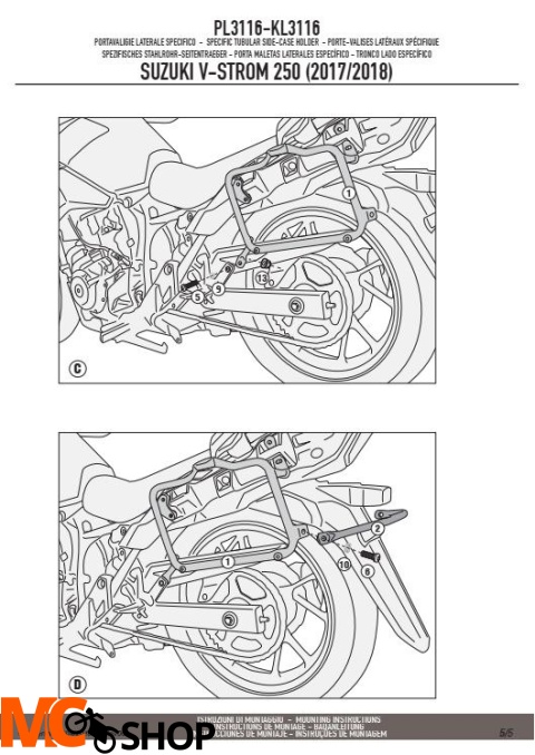 KAPPA KL3116 STELAŻ KUFRÓW BOCZNYCH MONOKEY SUZUKI V-Strom