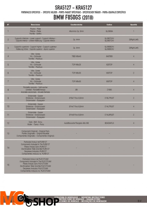 KAPPA KRA5127 STELAŻ KUFRA CENTRALNEGO BMW F 750 GS