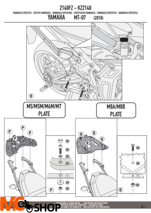 GIVI 2140FZ STELAŻ KUFRA CENTRALNEGO YAMAHA MT-07