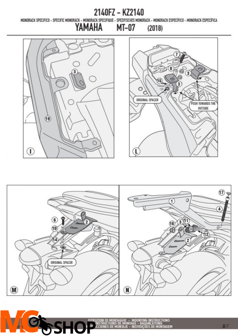 GIVI 2140FZ STELAŻ KUFRA CENTRALNEGO YAMAHA MT-07