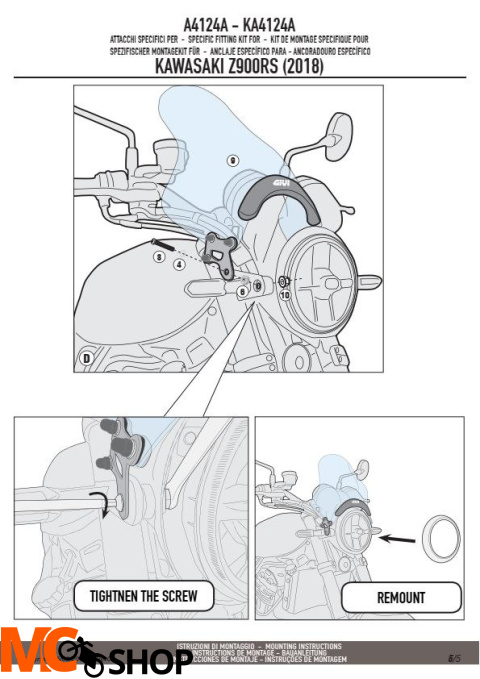 GIVI A4124A MOCOWANIE SZYBY A200/A210 KAWASAKI Z900 RS GIVI A4124A MOCOWANIE SZYBY A200/A210 KAWASAKI Z900 RS