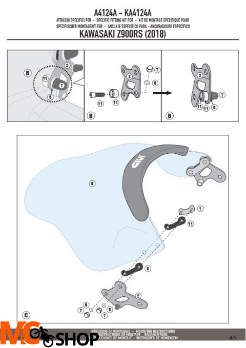 GIVI A4124A MOCOWANIE SZYBY A200/A210 KAWASAKI Z900 RS GIVI A4124A MOCOWANIE SZYBY A200/A210 KAWASAKI Z900 RS