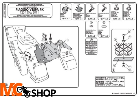 GIVI SR5603 STELAŻ KUFRA CENTRALNEGO MONOLOCK PIAGGIO VESPA