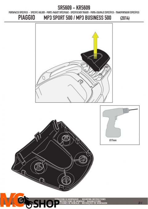 GIVI SR5609 STELAŻ KUFRA CENTRALNEGO Z MONOKEY PIAGGIO MP3