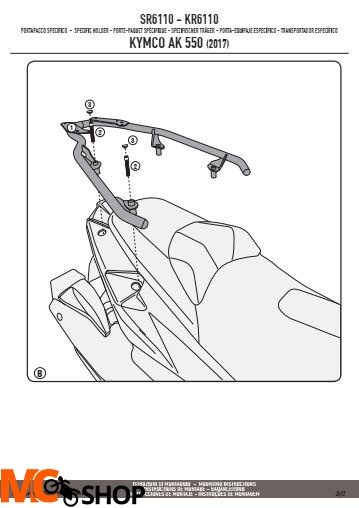 GIVI SR6110 STELAŻ KUFRA CENTRALNEGO (BEZ PŁYTY) KYMCO AK 550