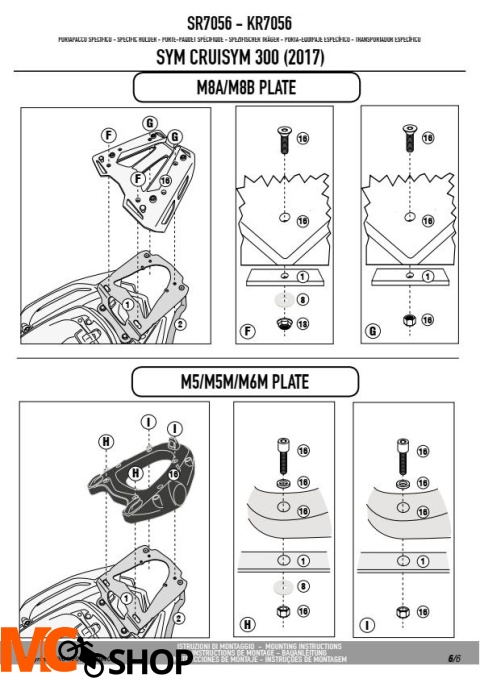 GIVI SR7056 STELAŻ KUFRA CENTRALNEGO (BEZ PŁYTY) SYM Cruisym 300