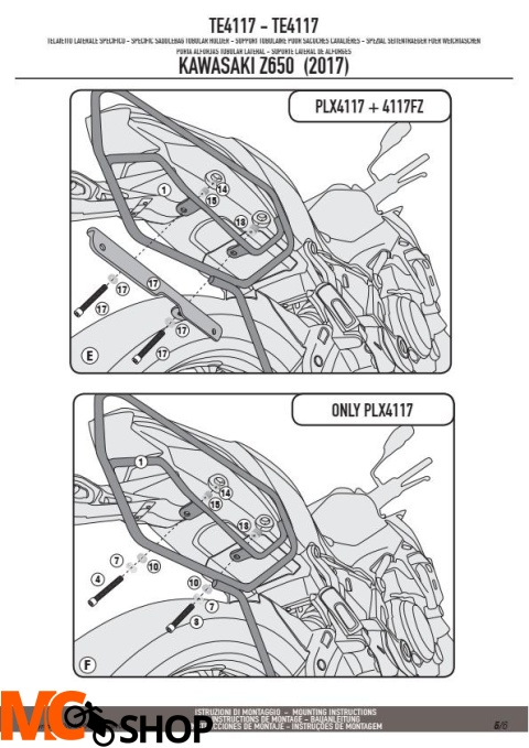 GIVI TE4117 STELAŻ SAKW BOCZNYCH 3D600 KAWASAKI Z650