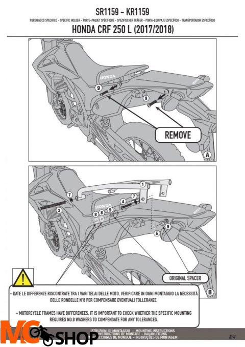 GIVI SR1159 STELAŻ KUFRA CENTRALNEGO HONDA CRF 250