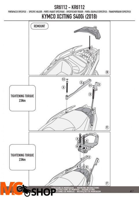 GIVI SR6112 STELAŻ KUFRA CENTRALNEGO KYMCO Xciting S400i