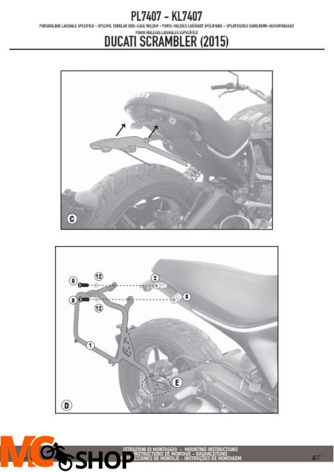 GIVI PL7407 STELAŻ KUFRÓW BOCZNYCH MONOKEY DUCATI GIVI PL7407 STELAŻ KUFRÓW BOCZNYCH MONOKEY DUCATI