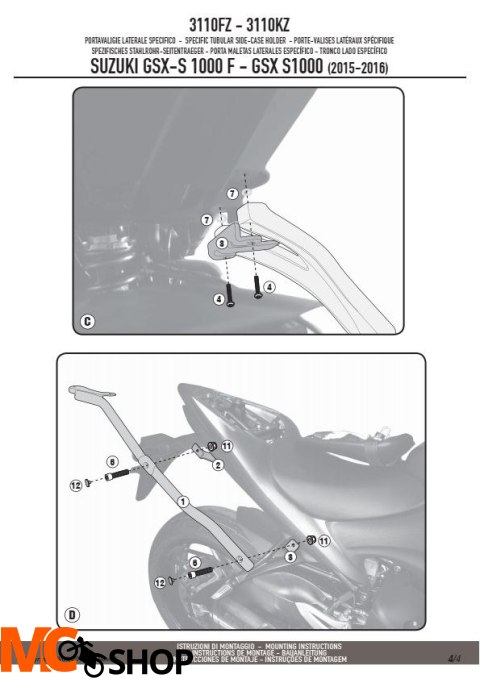 KAPPA KZ3110 STELAŻ CENT SUZUKI GSX S1000/F(15-16) KAPPA KZ3110 STELAŻ CENT SUZUKI GSX S1000/F(15-16)