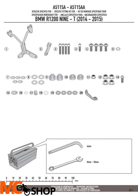 GIVI A5115A MOCOWANIE SZYBY A800N - BMW R NINE T GIVI A5115A MOCOWANIE SZYBY A800N - BMW R NINE T