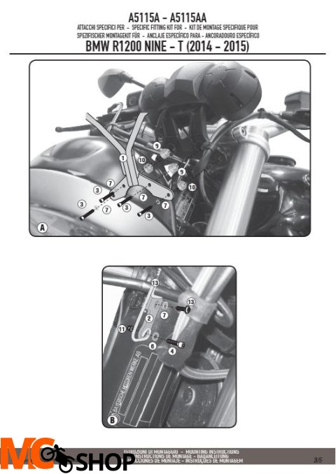 GIVI A5115A MOCOWANIE SZYBY A800N - BMW R NINE T GIVI A5115A MOCOWANIE SZYBY A800N - BMW R NINE T