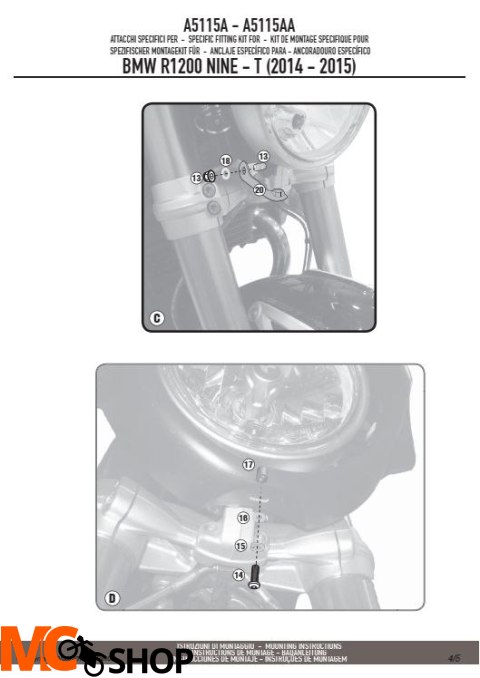 GIVI A5115A MOCOWANIE SZYBY A800N - BMW R NINE T GIVI A5115A MOCOWANIE SZYBY A800N - BMW R NINE T