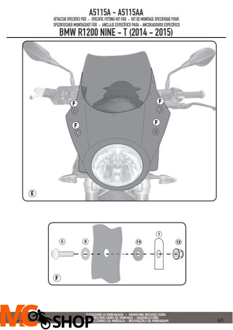 GIVI A5115A MOCOWANIE SZYBY A800N - BMW R NINE T GIVI A5115A MOCOWANIE SZYBY A800N - BMW R NINE T
