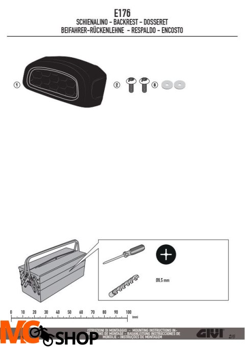 GIVI E176 OPARCIE DO KUFRA B330 / B29 GIVI E176 OPARCIE DO KUFRA B330 / B29