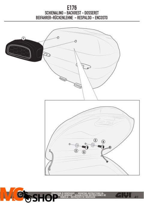 GIVI E176 OPARCIE DO KUFRA B330 / B29 GIVI E176 OPARCIE DO KUFRA B330 / B29