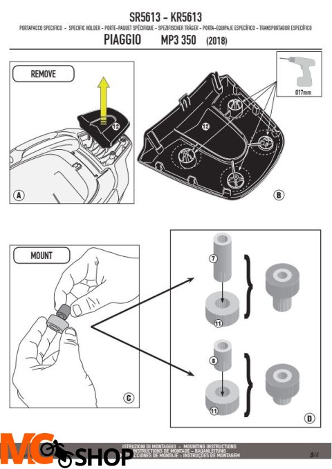 KAPPA KR5613 STELAŻ KUFRA CENTRALNEGO PIAGGIO MP3