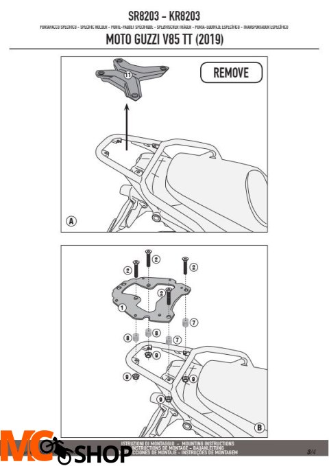 KAPPA KR8203 STELAŻ KUFRA CENTRALNEGO MOTO GUZZI V85 TT