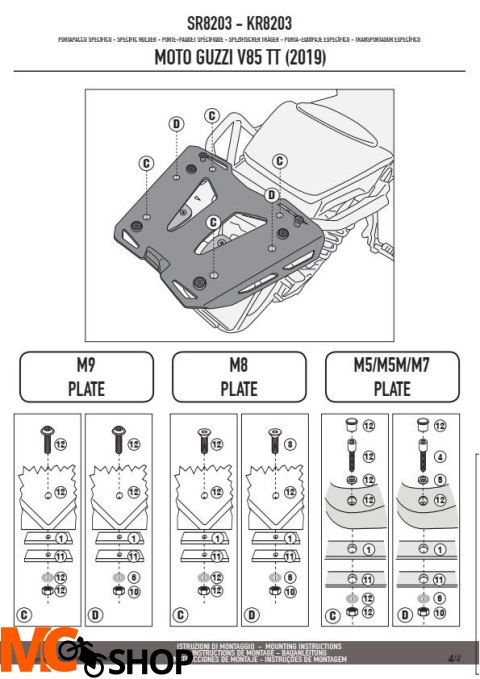 KAPPA KR8203 STELAŻ KUFRA CENTRALNEGO MOTO GUZZI V85 TT