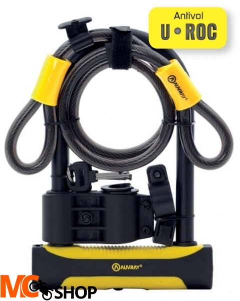 Zestaw zapięcie U-LOCK U-ROC z linką AUVRAY - 180 x 245 mm, średnica bolca 14 mm, średnica linki 12