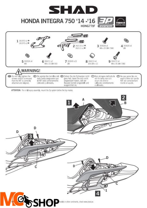 SHAD H0NG77IF STELAŻ KUFRA BOCZNEGO 3P DO HONDA INTEGRA