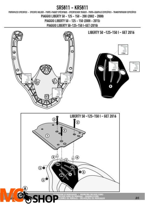 KAPPA KR5611 STELAŻ KUFRA CENTRALNEGO PIAGGIO Liberty