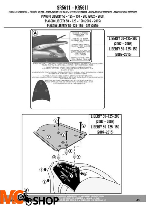 KAPPA KR5611 STELAŻ KUFRA CENTRALNEGO PIAGGIO Liberty