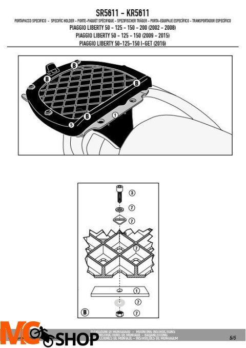 KAPPA KR5611 STELAŻ KUFRA CENTRALNEGO PIAGGIO Liberty