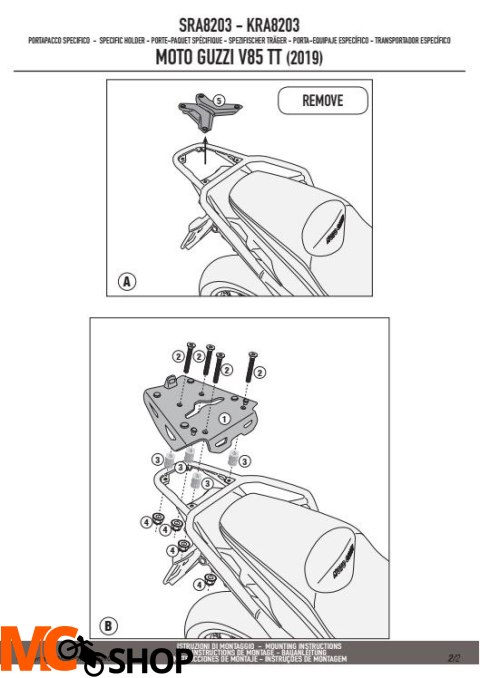 KAPPA KRA8203 STELAŻ KUFRA CENTRALNEGO MOTO GUZZI V85