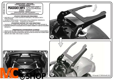 GIVI SR134 stelaż centralny Monokey Piaggio MP3 GIVI SR134 stelaż centralny Monokey Piaggio MP3