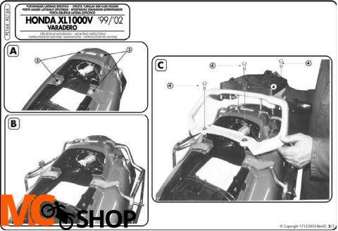 Stelaż boczny Givi PL164 Varadero XL1000V (99-02) Stelaż boczny Givi PL164 Varadero XL1000V (99-02)