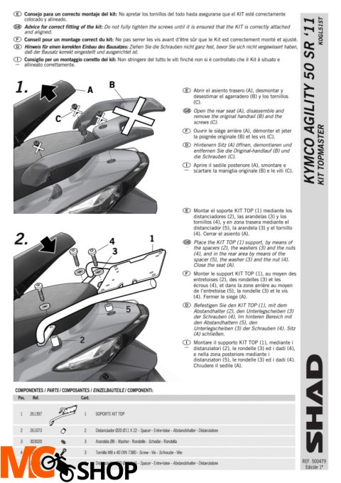 STELAŻ SHAD KSHK0GL51ST KYMCO AGILITY 125 RS - 10/14 STELAŻ SHAD KSHK0GL51ST KYMCO AGILITY 125 RS - 10/14