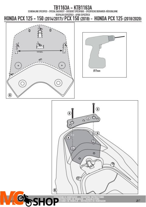 KAPPA KTB1163A OPARCIE PASAŻERA HONDA PCX 125 KAPPA KTB1163A OPARCIE PASAŻERA HONDA PCX 125