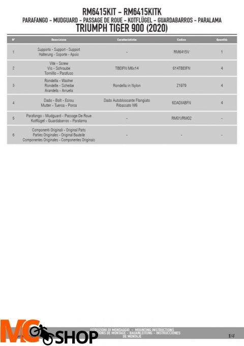 KAPPA RM6415KITK MOCOWANIE BŁOTNIKA KRM01 I KRM02 TRIUMPH Tiger