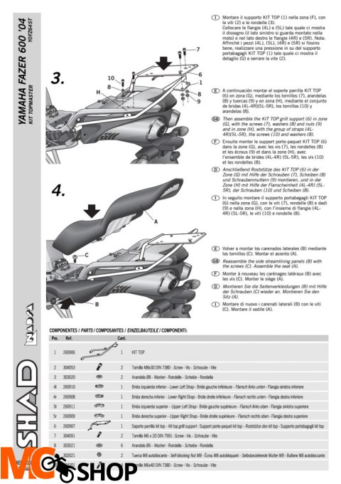 STELAŻ SHAD KSHY0FZ64ST YAMAHA FAZER FZ6 N - 04/12 STELAŻ SHAD KSHY0FZ64ST YAMAHA FAZER FZ6 N - 04/12