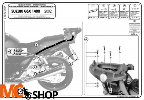 Givi 527FZ Stelaż centralny Suzuki Gsx 1400 02-09 Givi 527FZ Stelaż centralny Suzuki Gsx 1400 02-09