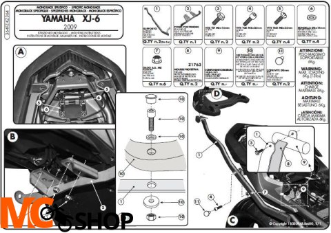 Stelaż Kappa KZ364 Yamaha XJ6 /XJ6 Diversion 09-13 Stelaż Kappa KZ364 Yamaha XJ6 /XJ6 Diversion 09-13