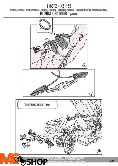 GIVI 1165FZ STELAŻ KUFRA CENTRALNEGO (BEZ PŁYTY) HONDA CB 1000 R