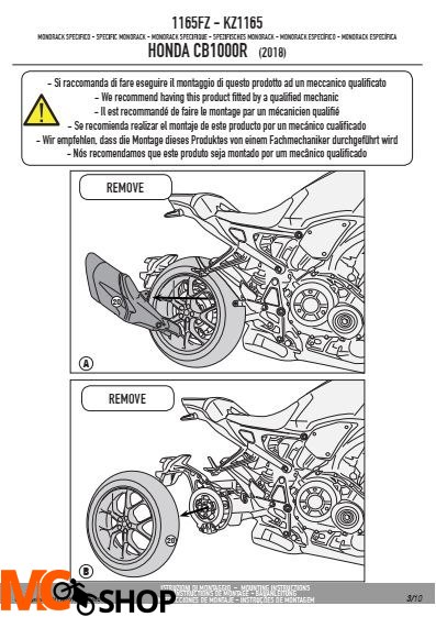 GIVI 1165FZ STELAŻ KUFRA CENTRALNEGO (BEZ PŁYTY) HONDA CB 1000 R