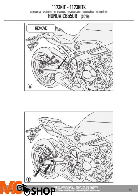 GIVI 1173KIT ZESTAW MONTAŻOWY TE1173 BEZ STELAŻA CENTRALNEGO 1173FZ GIVI 1173KIT ZESTAW MONTAŻOWY TE1173 BEZ STELAŻA CENTRALNEGO 1173FZ