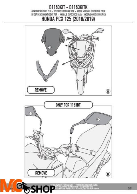 GIVI D1163KIT MOCOWANIE SZYBY 1163DT, 1129DT, 1129D GIVI D1163KIT MOCOWANIE SZYBY 1163DT, 1129DT, 1129D