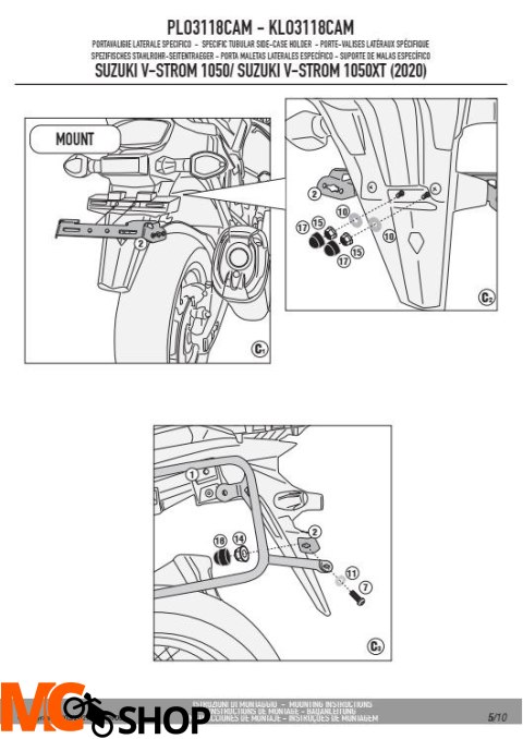 GIVI PLO3118CAM STELAŻ KUFRÓW BOCZNYCH ONE-FIT CAM - SUZUKI V-Strom GIVI PLO3118CAM STELAŻ KUFRÓW BOCZNYCH ONE-FIT CAM - SUZUKI V-Strom