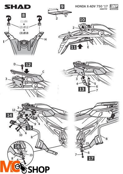 SHAD H0XD77IF STELAŻ KUFRA BOCZNEGO 3P Honda X-ADV 2017-2020