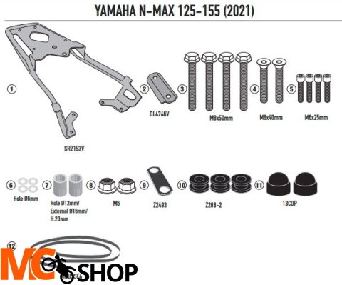 GIVI STELAŻ KUFRA CENTRALNEGO (BEZ PŁYTY) GIS