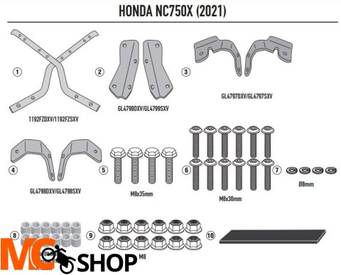 GIVI STELAŻ KUFRA CENTRALNEGO BEZ PŁYTY HONDA NC 7