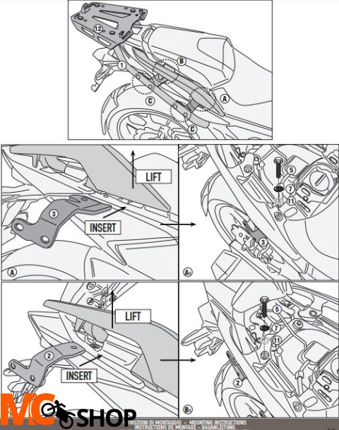 GIVI STELAŻ KUFRA CENTRALNEGO BEZ PŁYTY HONDA NC 7