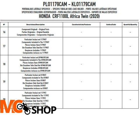 KAPPA KLO1179CAM STELAŻ KUFRÓW HONDA CRF 1100L Afr